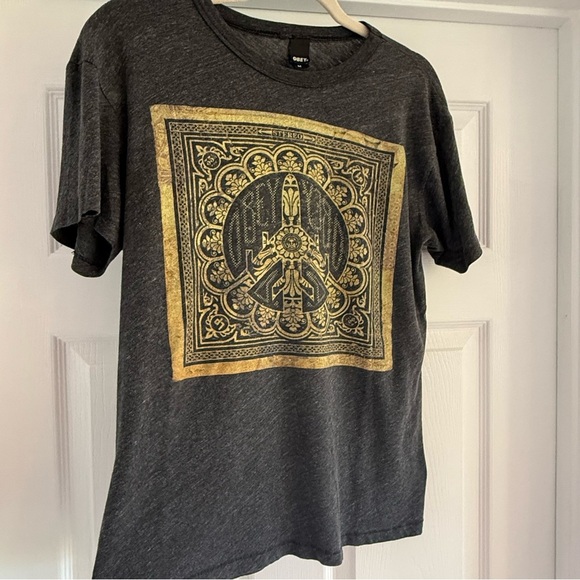 VTG 90s OBEY x Shepard Fairey Peace Bomber Grey Graphic Single Stitch T-Shirt M - Picture 3 of 11